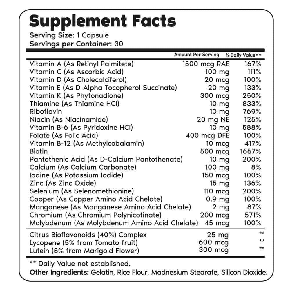 Primal Multivitamin Nutrition Facts